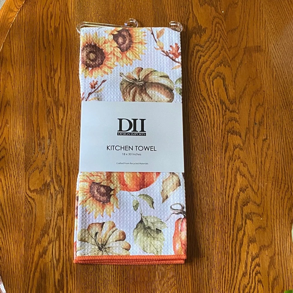Sunflower & Pumpkin Kitchen Towel - Orange Accent